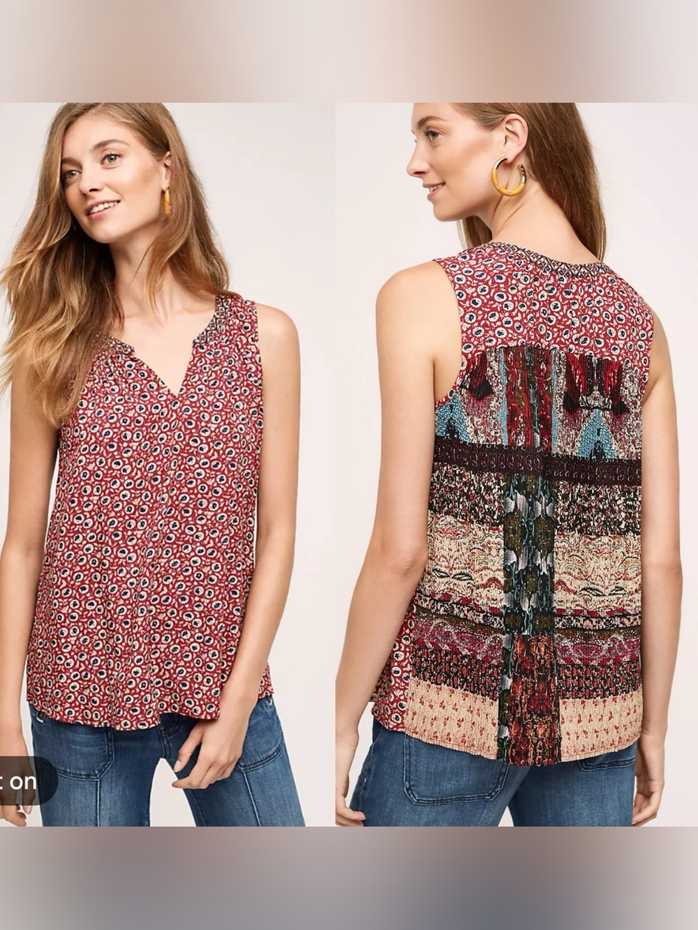 Anthropologie One September Tamarosa Tank in Wine Mixed Print Size Medium NEW